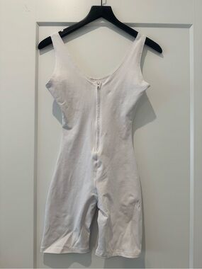 Stript White Bodysuit with Front Zip